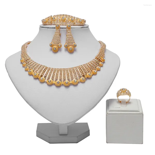 Collana orecchini set Dubai placcato oro 18k personalizzato donna moda africano nigeriano set da sposa set di gioielli all'ingrosso