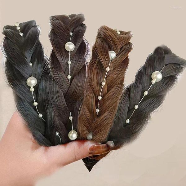 Grampos de cabelo ampliar trança peruca torção bandana pérola decorativa hairdband laço artesanal alta cranial superior hairline acessórios