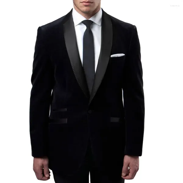 Ternos masculinos de veludo blazer único breasted botão xale lapela casaco baile jantar