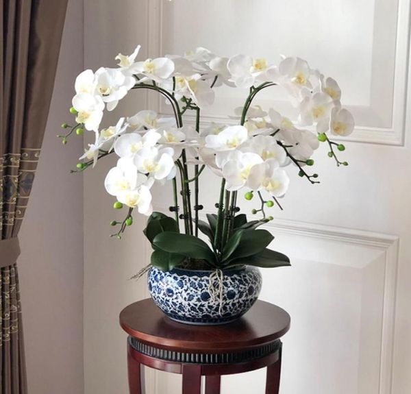 Grandes orquídeas artificiais pu toque real conjunto de mão vidro grande arranjo de flores sem vaso decoração para casa 2103172215181