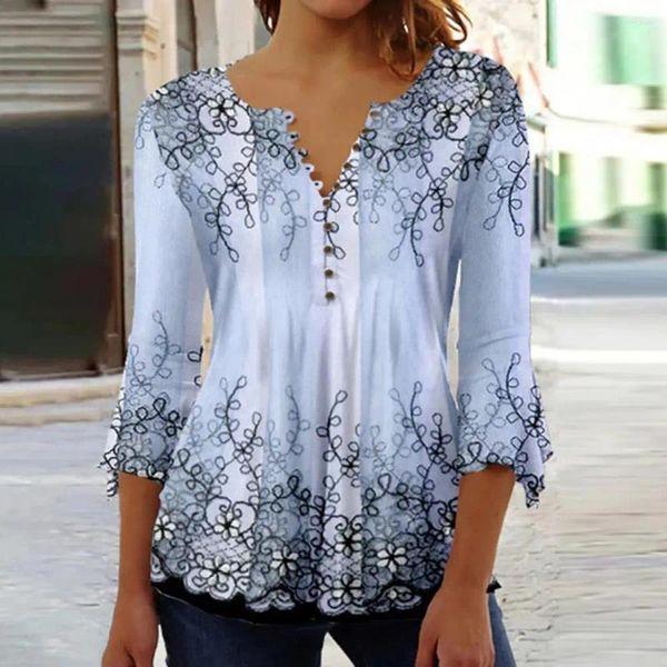 Camicette da donna Camicetta con stampa floreale da donna T-shirt leggera Elegante pullover con scollo a V con per la primavera