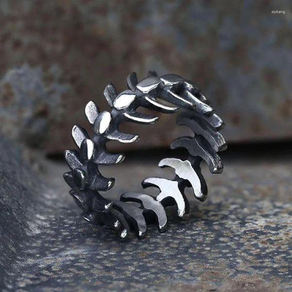 Cluster-Ringe Cooler Punk-Edelstahl-Fischgrätenring für Männer Vintage-Stil Klassischer RVS-Hochzeitsring Lässiger Sport Sieraden Freundgeschenk