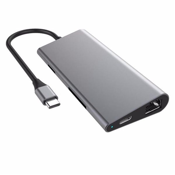 USB Hubs MTifonctional 8 In 1 USB-C HUB Üçlü 3.0 HDTV O SD TF Kart Okuyucu RJ45 Kitap Tablet Bırak Teslimat DHBSH için Ethernet Adaptörü