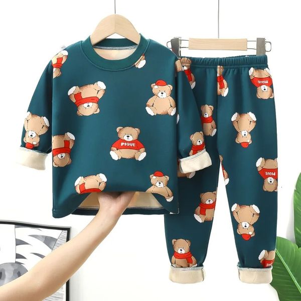 Conjuntos de roupas Conjunto de roupa interior térmica para crianças adequado para meninos intermediários e meninas roupas grossas calças pijamas de bebê bebês e crianças pequenas 231214