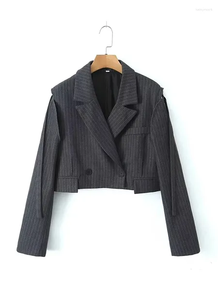 Ternos femininos estilo escritório moda manga destacável preto curto blazer outwear feminino 2023 casual listrado impressão jaquetas