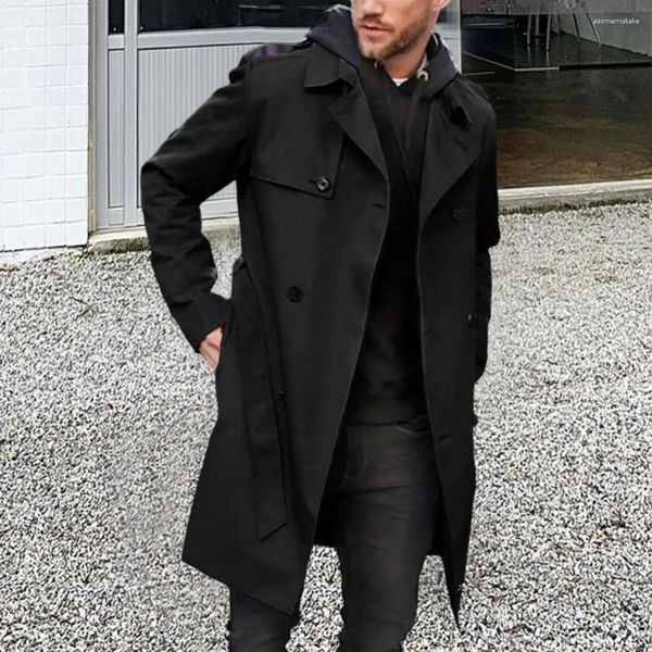 Trench da uomo Cappotto con cintura da uomo Giacca a vento doppiopetto Elegante lungo con colletto a bavero Slim Fit Autunno