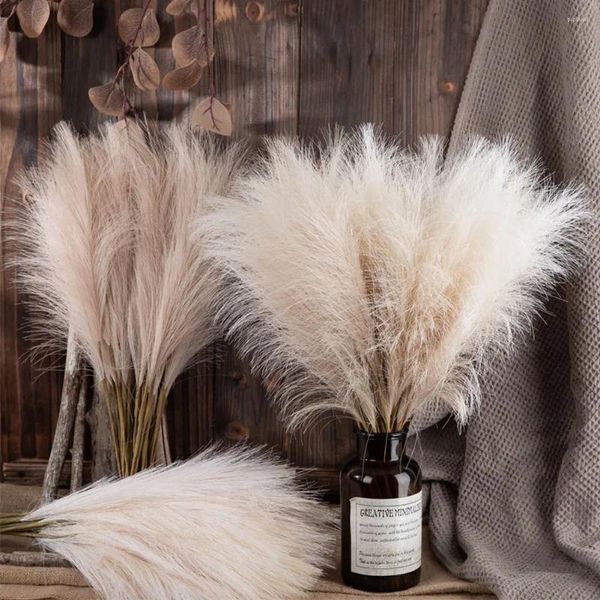 Flores decorativas 6 pçs artificial fofo pampas grama buquê festa de casamento decoração boho falso reed planta para diy quarto decoração casa