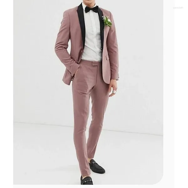 Ternos masculinos Dusty Rosa Preto Xale Lapela Homens Prom Terno Masculino Noivo Traje Homme Blazer Casamento 2 Peças