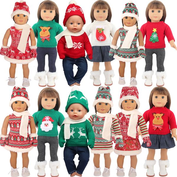 Puppen Weihnachten Puppenkleidung Anzug für amerikanische 18 Zoll Mädchen süßes Outfit Kleid Seet 43 cm Baby Born Our Generation Spielzeug 231207