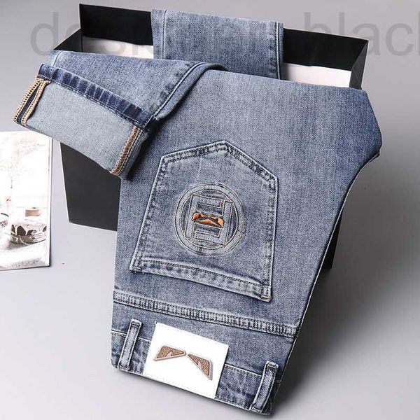 Мужские джинсы, дизайнерские джинсы 2023, модный бренд, вышитый цветок, весна/лето, новые эластичные облегающие брюки корейского издания, повседневные джинсовые брюки на небольшую ногу 0CSD