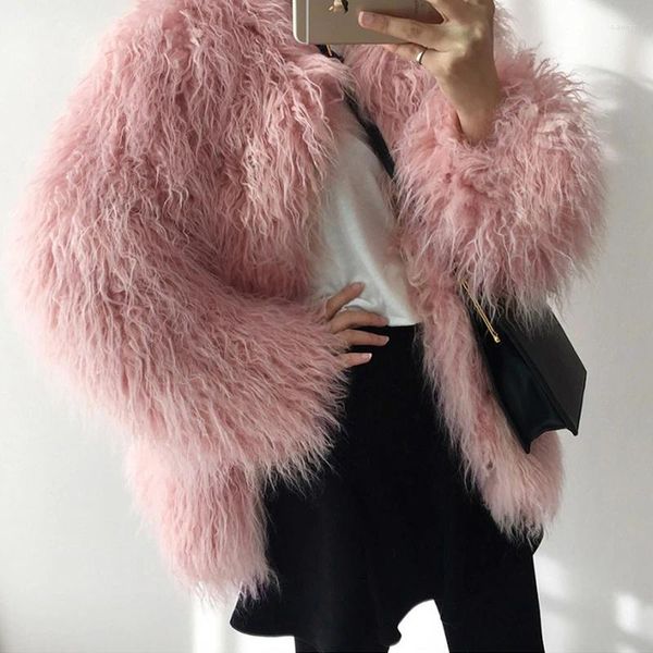 Frauen Pelz 2023 Herbst Winter Jacke Weibliche Rosa Mode Lange Plüsch Nachahmung Wolle Mäntel Damen Kurze Parker Mantel Frau