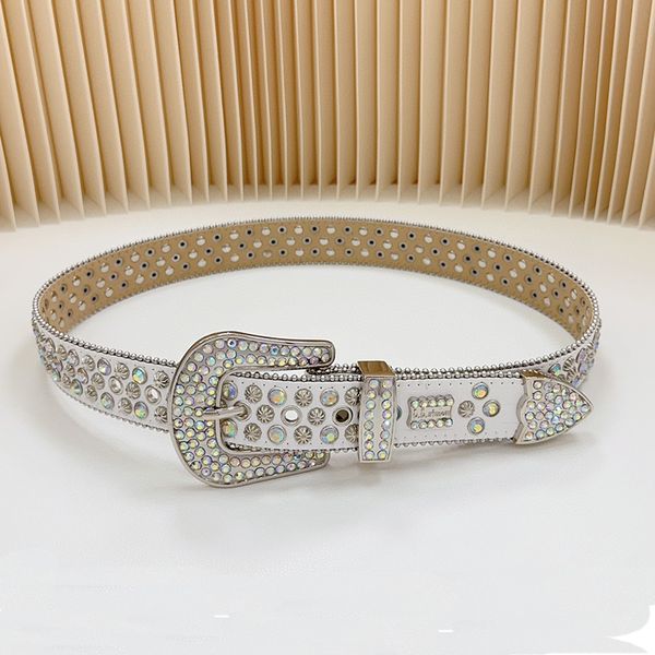 Stilista Bb Simon Cinture in vera pelle per donna Uomo Cintura con diamanti lucidi Nero 4,0 cm Larghezza bianco multicolore con strass scintillanti come regali di compleanno