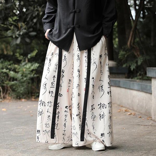 Etnik Giyim M-5XL Plus Streetwear Hakama Pantolonlu Geniş Bottası Wushu Kimono Çin Erkekleri Japon Tarzı için XXXXXXL