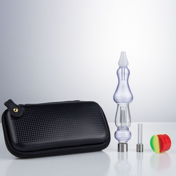 Chinafairprice NC035 Dab Rig Smoking Pipes Bag Set Colorido Estilo Calabash Cerca de 6,89 Polegadas Tubo De Vidro Bongo De Água 510 Quartz Cerâmica Prego Dabber Ferramenta Frasco De Silício