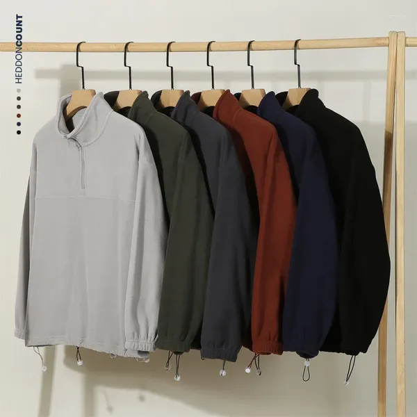 Felpe con cappuccio da uomo in pile polare maglione con mezza cerniera per uomo in autunno e inverno 2023 abbigliamento pullover con coulisse in piedi caldo allentato