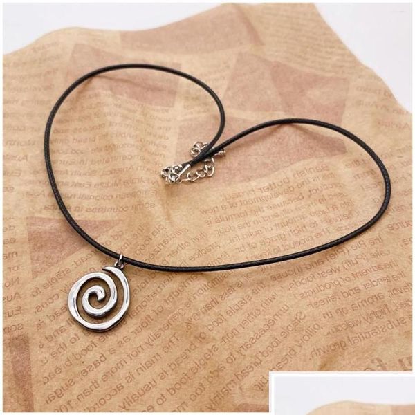 Anhänger Halsketten Anhänger Halsketten Vintage Spiral Vortex Handgewebte Lederseil Halskette für Frauen Uni Boho Kreative Mode 2023 Y2 Dhw2T