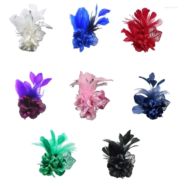 Spille Punk Piume Fiore Cerchio per capelli Carnevali Spilla da donna degli anni '20 Copricapo per feste di ballo R7RF