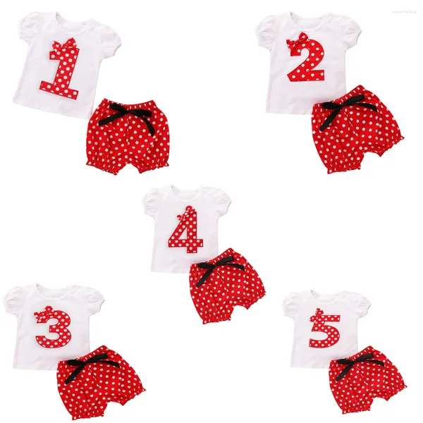 Kleidungssets 12–6 Jahre Geburtstagsparty-Outfits für Baby-Mädchen, T-Shirt und Shorts, 2-teilig, ausgehender Po-Shooting-Urlaub