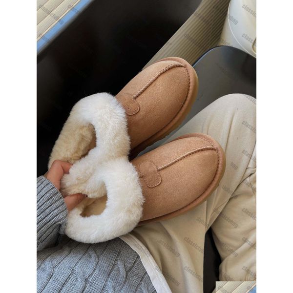 Wasserschuhe Tasman Hausschuhe Kastanienfell Slides Schaffell Shearling Tazz New Mes Frauen Männer Tra Mini Plateaustiefel Slip-On Wildleder Obermaterial Dhijk