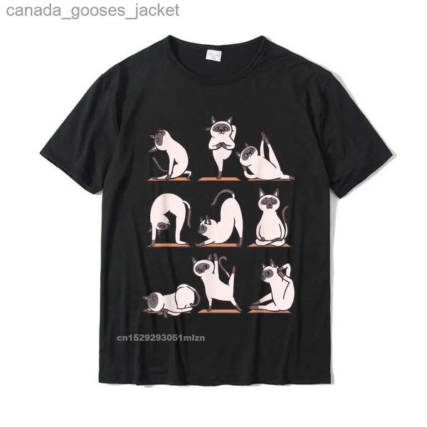 Мужские футболки Сиамская кошка Йога Футболка Geek Top Футболки Топы Рубашки для мужчин Преобладающие хлопковые забавные футболки L231208