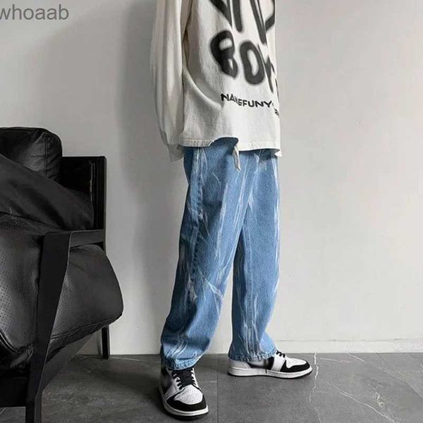 Erkek kot hip-hop kot pantolon erkek moda retro gündelik geniş-bacak kot pantolon sokak kıyafetleri Kore gevşek kamuflaj düz denim pantolon pantolon erkek için yq231208