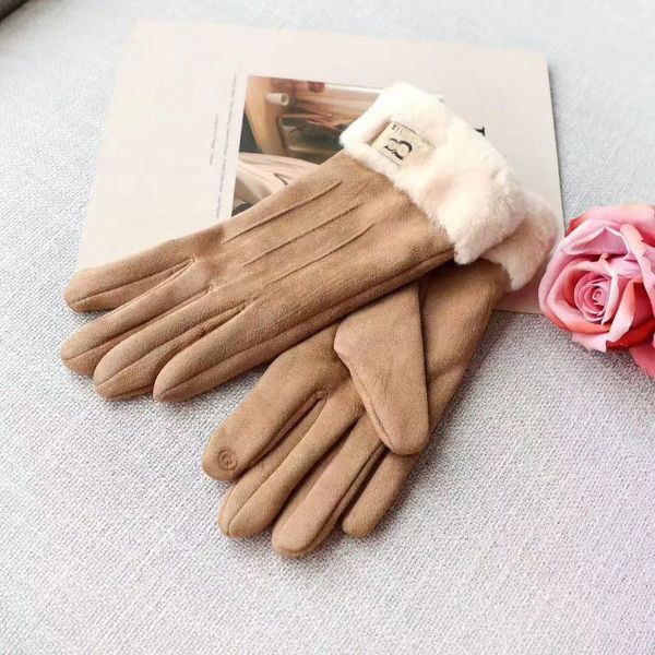 Перчатки дизайнерские перчатки роскошные мужские кожаные перчатки с пятью пальцами женские ганты Толстые пушистые перчатки из искусственной кожи могут носить сенсорный экран для верховой езды женские варежки