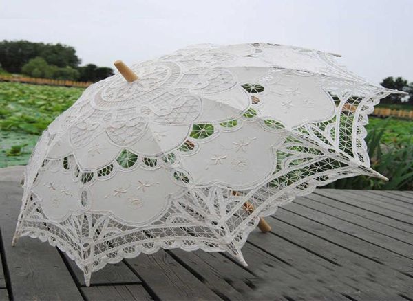 Ombrello parasole in pizzo Ombrello da sposa Elegante Ombrello in pizzo Ricamo in cotone Avorio Battenburg H10159997557