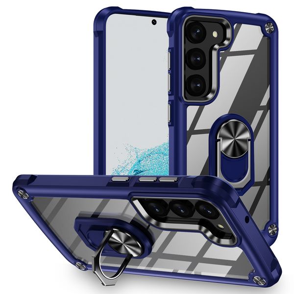 Capas de telefone com suporte magnético de armadura à prova de choque para Samsung Galaxy S24 S23 Plus Ultra A54 A32 A12 A14 A52 iPhone 15 Suporte de anel transparente Capa de moldura de câmera