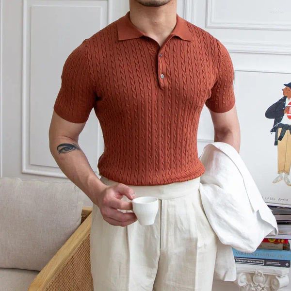 Erkekler Tişörtler Erkek Giyim 2023 İnce Örgü Gömlek Retro İngiliz Sıradan Yaz Moda Yaku Top