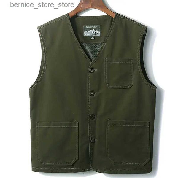 Gilet da uomo New Plus Size M-8XL Scollo a V Gilet tattico militare Uomo Giacca senza maniche in cotone Gilet da pesca all'aperto Multi-tasche Biker Q231208