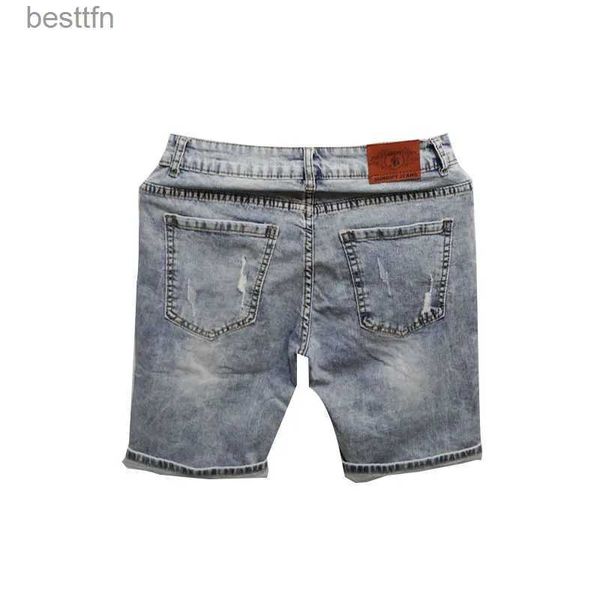 Jeans da uomo 2022 Nostalgic Boys 'Retro Denim Short Europeo Americano Elastico Slim Fit Strappato Fori Denim Pantaloni medi Streetwear Denim ShortsL231208