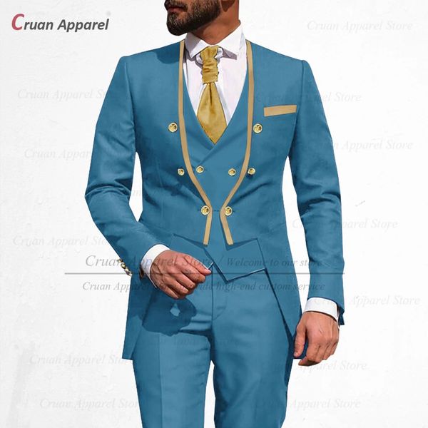 Erkekler Suits Blazers Modası Erkekler İnce Fit Lüks Partisi Düğün Düğün Damat Smokin Özel Stand Yaka Ceket Yelek Pantolon Set 231207