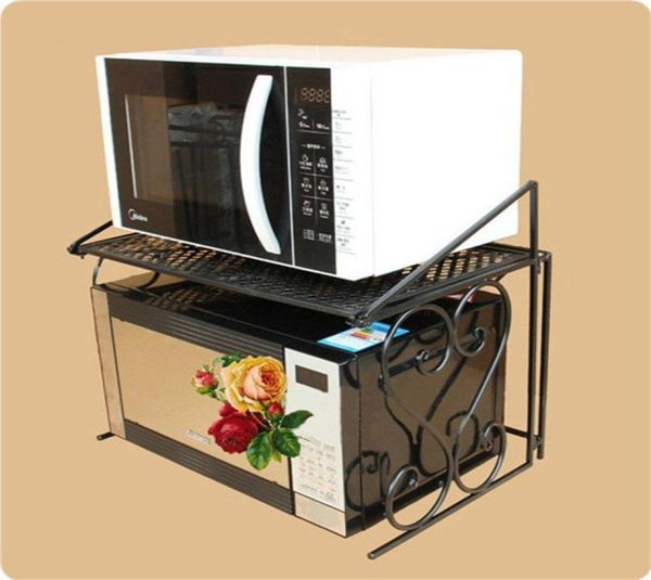 Prateleira de ferro para forno de micro-ondas, rack multiuso com camadas duplas, armazenamento de cozinha, organizador de banheiro ZA46358481422