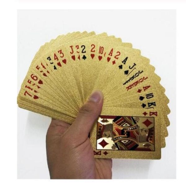 Carte da gioco in oro 24K Carte da gioco da poker Set da poker in lamina d'oro Carte magiche in plastica Carte impermeabili Magic3190101