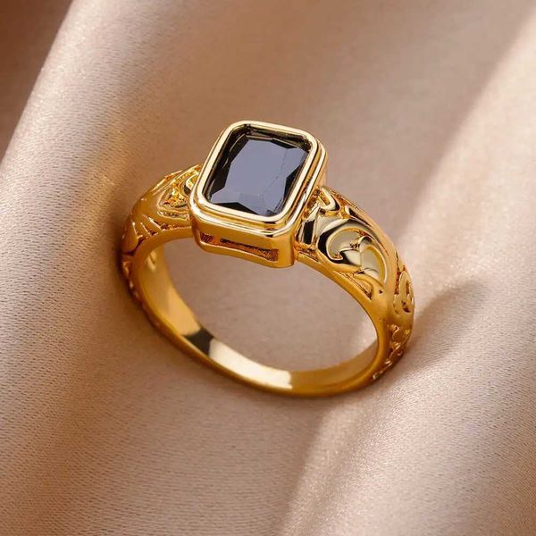 Anelli per matrimoni anelli in acciaio inossidabile in pietra nera geometrica per donne color oro anello di cuore nuziale anello di gioielli vintage per ragazze