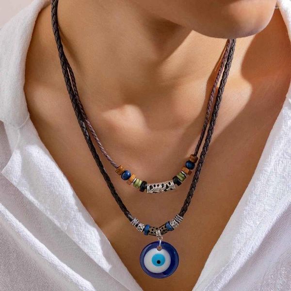 Anhänger Halsketten Lacteo Hip Hop Blue Eye Muster Acryl Halskette Für Männer Trendy Holz Perlen Charme Choker Schmuck Kragen Junge party Cool