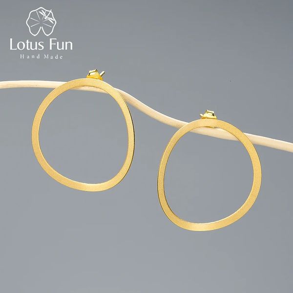 Hoop Huggie Lotus Fun Minimalismo in oro 18 carati Cerchio grande Cerchio Orecchini pendenti per le donne Regalo Vero argento sterling 925 Gioielleria raffinata femminile di lusso 231207