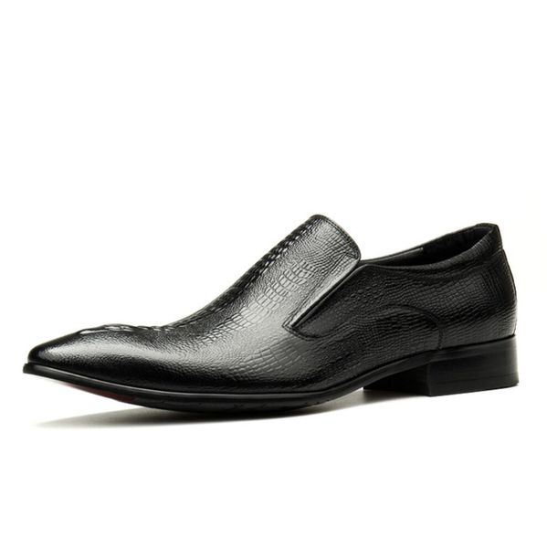Handgefertigte Herren-Hochzeits-Oxford-Schuhe in Schwarz und Blau aus echtem Leder mit flachem Kleid und Krokodilmuster für den Sommer, formelle Business-Loafer