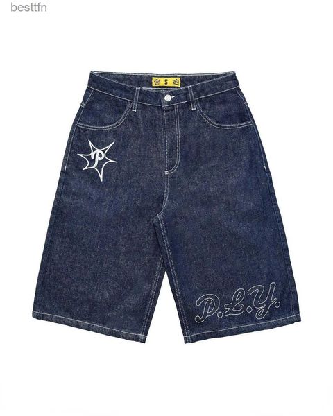 Erkekler kot y2k hip hop vintage gevşek jorts harajuku sokak giyimi yaz punk rock mektubu nakış moda denim şort erkek giyim