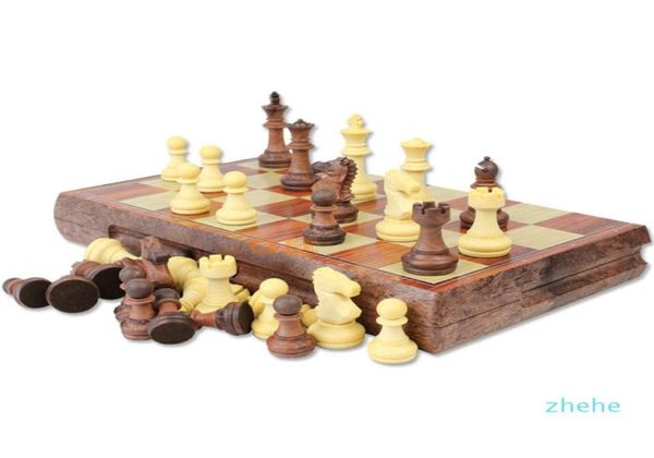 Internationale Schach-Dame, zusammenklappbar, magnetisch, hochwertiges Holz, WPC-Maserung, Schachspiel, englische Version, MLXL-Größen: 4304315