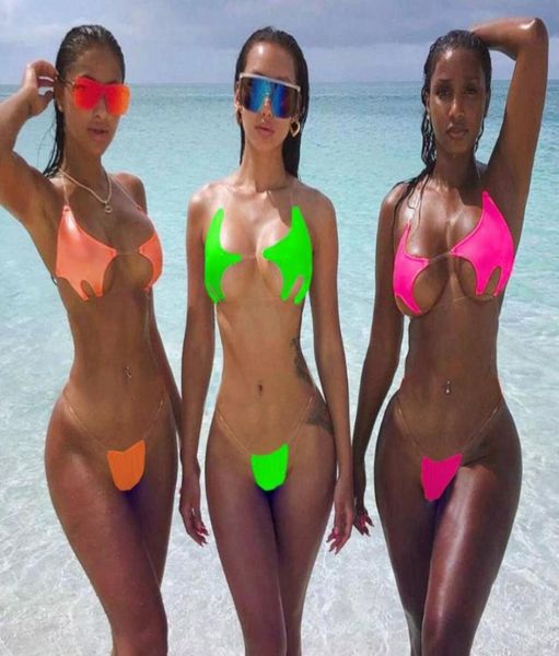 Sexy neon metálico micro tanga biquíni 2020 senhora banho feminino maiô feminino alça transparente corte natação maiô57011443487662