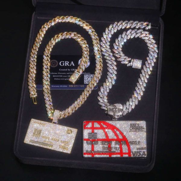 Personalizado personalizado seu próprio pendente de cartão de crédito Solid 925 Sterling Silver VVS Moissanite Iced Out Hip Hop Jewelry Men Chain