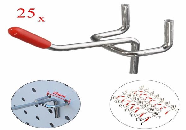 BECORNCE 25 Pz 50mm Lunghezza Ganci per pannelli forati Pannello a stecche da parete Espositore per negozi Peg Home Gancio Appendiabiti in metallo cromato 115 kg Caricamento 202518103