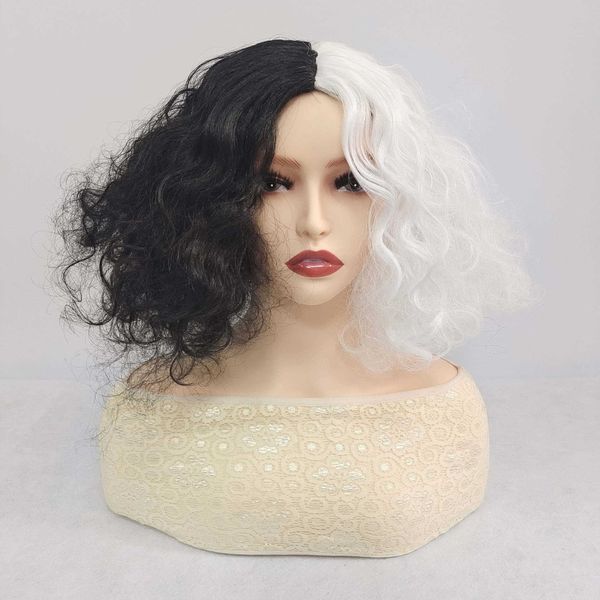 Parrucca cosplay copricapo in bianco e nero strega Kuira parrucca ragazza copricapo capelli corti ricci