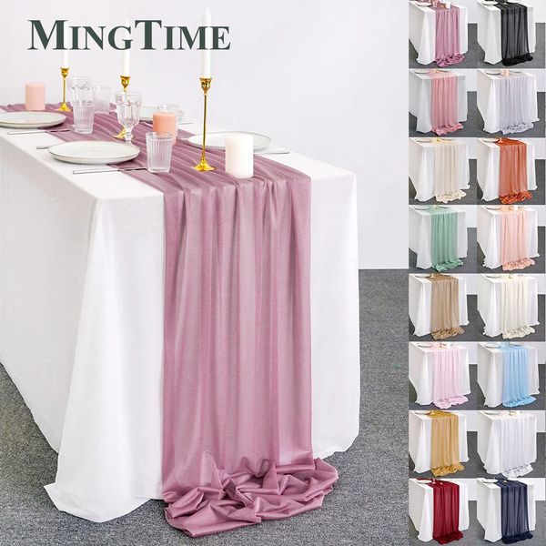 Tabela pano puro chiffon luxo sólido colorido mesa corredor azul rústico boho festa de casamento chá de panela aniversário casa decoração de natal 231207