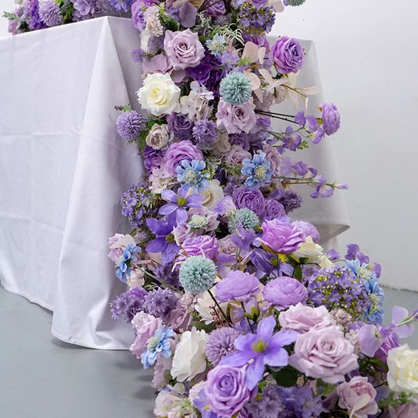 Getrocknete Blumen, 225 cm, Löwenzahn, Pfingstrose, Rose, künstliche Hochzeitsblumen, Reihe, Mittelstück, Tischläufer, künstliche Blumen, Event-Party-Hintergrund, Bogendekoration 231207