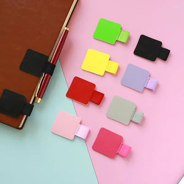 2 clip per penna in pelle PU, supporto autoadesivo, anello elastico per riviste di notebook, pianificatori, appunti, organizer da scrivania Kawaii