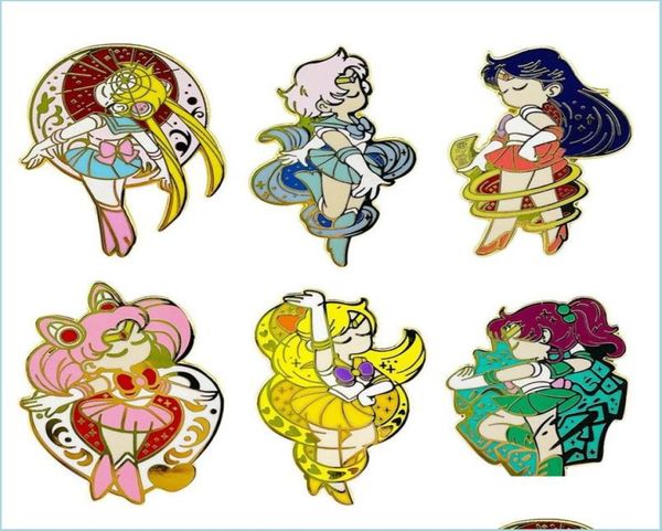 Karikatür Aksesuarlar Sailor Moon Brooch Pins emaye metal rozetler yaka pim broşlar ceket kot moda mücevher damla teslimat Bab2008095