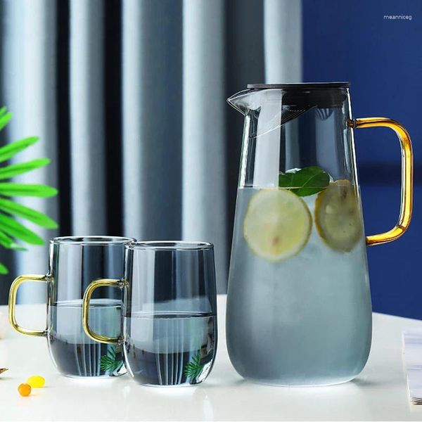 Teegeschirr-Sets, 1,6 l, Borosilikatglas, Teekanne, hitzebeständig, Kaltwasserflasche, Filterblume mit Deckelgriff, Wasserkocher-Set, Büro-Heimwerkzeug