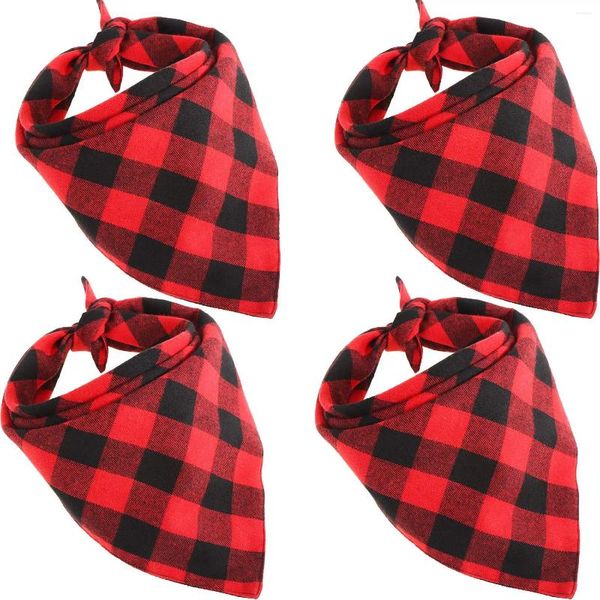 Abbigliamento per cani 4 pezzi Sciarpa Bandane per animali domestici Asciugamano per saliva Fazzoletto scozzese rosso nero per forniture